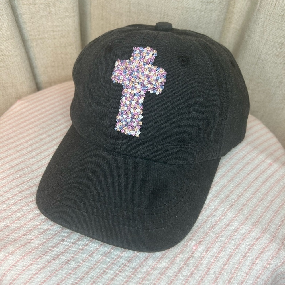 Hand embroidered Black/Gray Cross Faith Hat